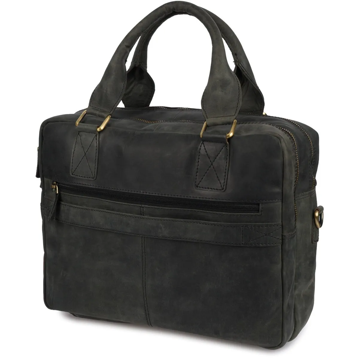 Duża solidna skórzana torba Beltimore na laptopa dokumenty czarna nubuk M88