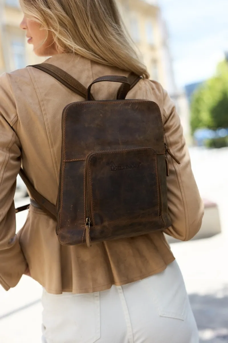 Plecak skórzany damski brązowy skóra naturalna nubuk Beltimore S11