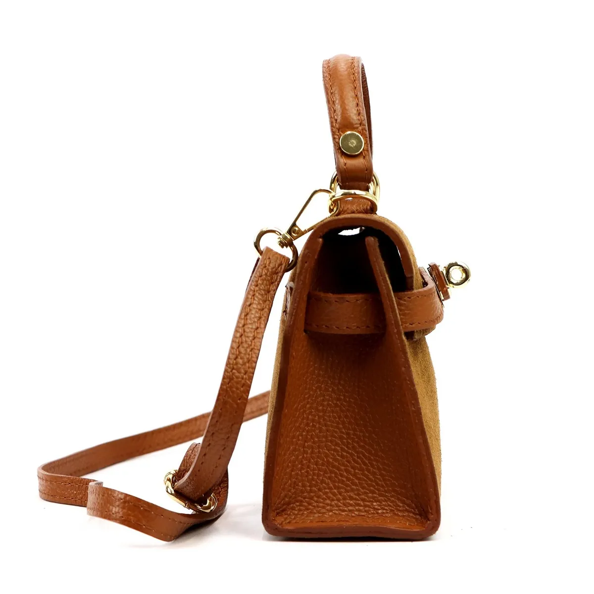 Mała torebka listonoszka Luka z wysokiej jakości skóry zamszowej, w kolorze camel