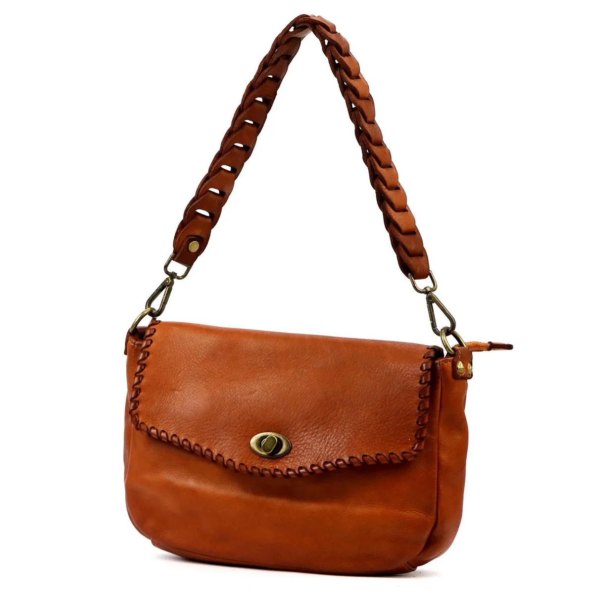 Damska torebka listonoszka VS wykonana ze skóry naturalnej w brązowym odcieniu