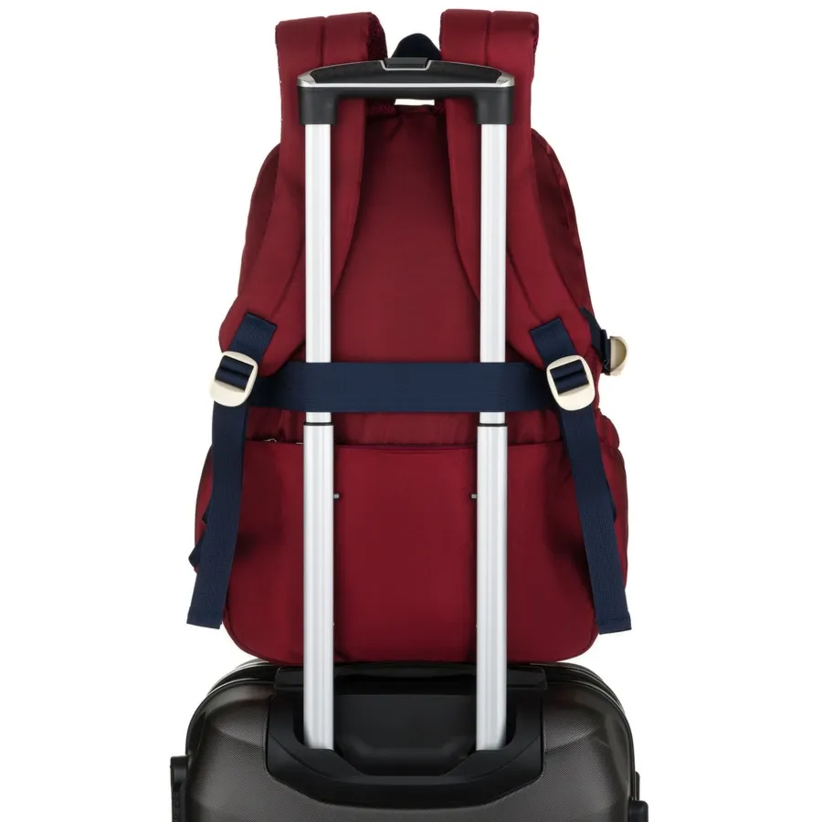 Bordowy plecak szkolny z poliestru wyposażony w boczne pasy kompresyjne - Peterson