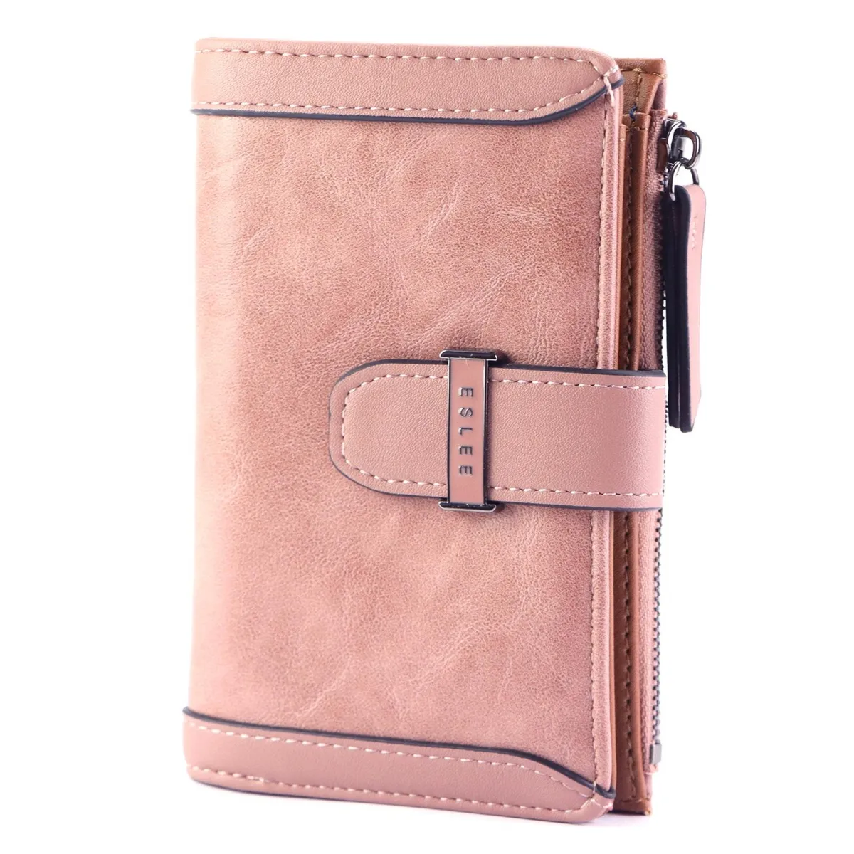 Pionowy duży elegancki Damski portfel ze skóry ekologicznej marki Eslee