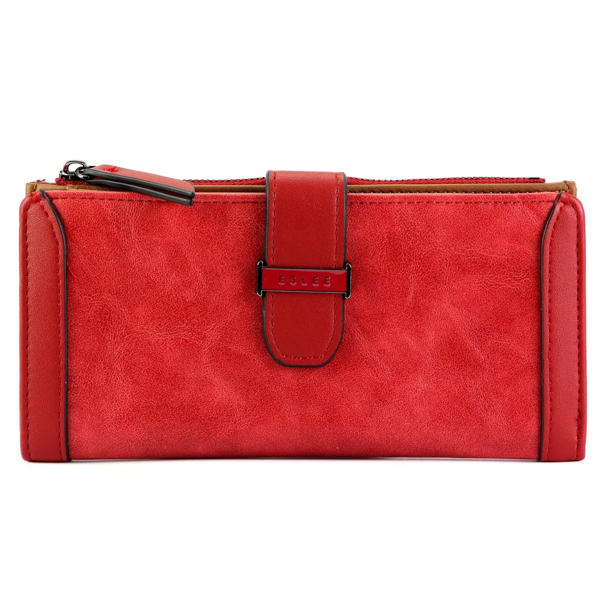 Duża elegancka damska portmonetka podłużny portfel ze skóry eko od Eslee