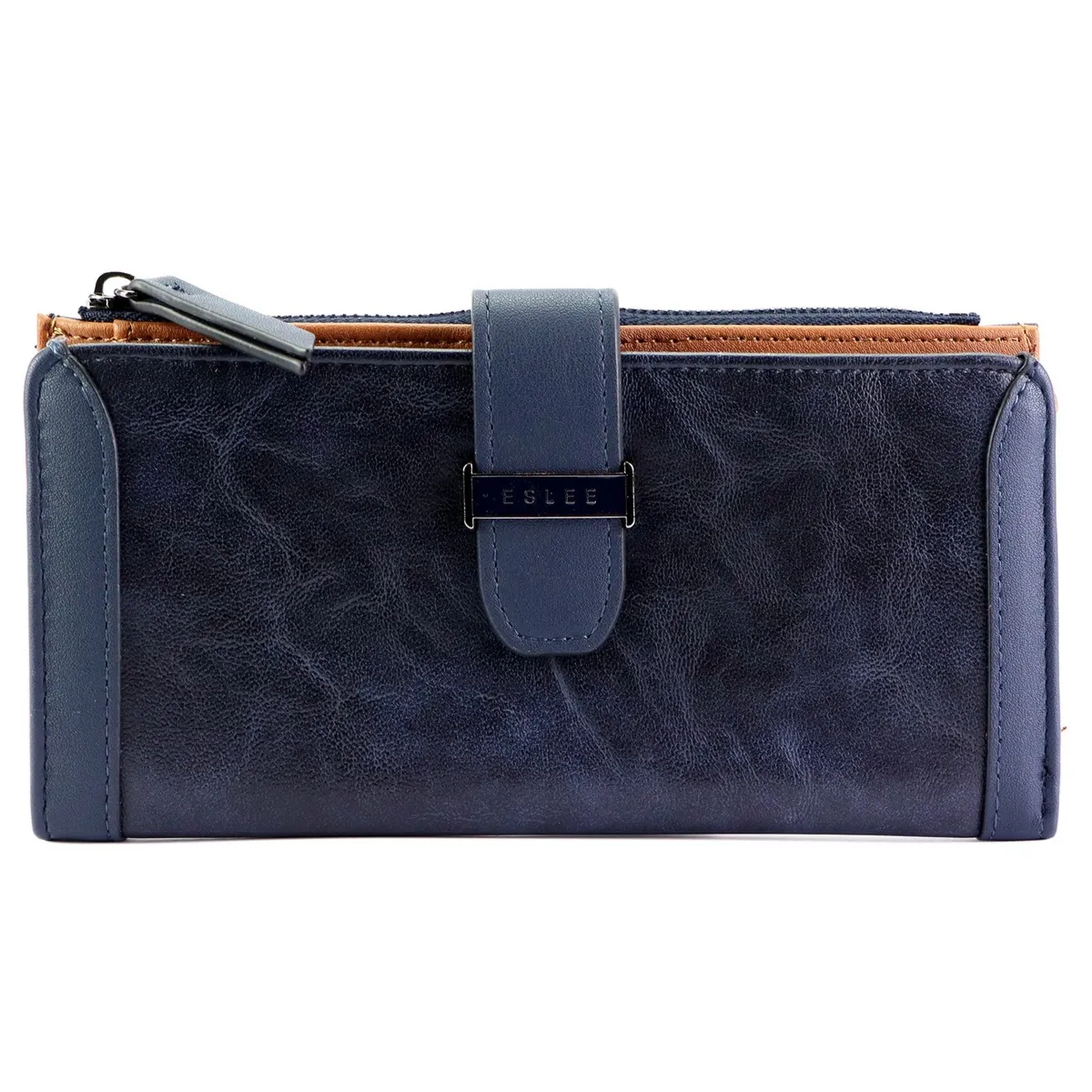 Duża elegancka damska portmonetka podłużny portfel ze skóry eko od Eslee