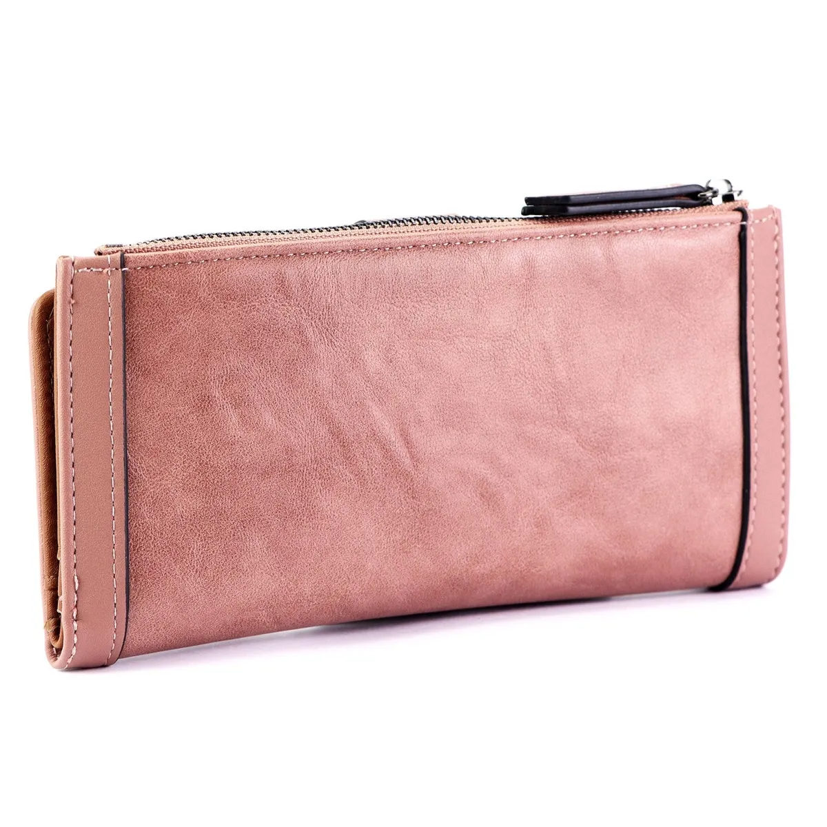 Duża elegancka damska portmonetka podłużny portfel ze skóry eko od Eslee