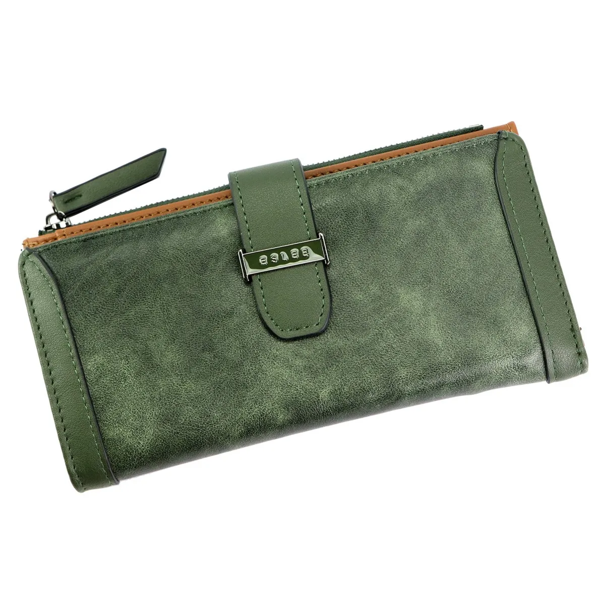 Duża elegancka damska portmonetka podłużny portfel ze skóry eko od Eslee