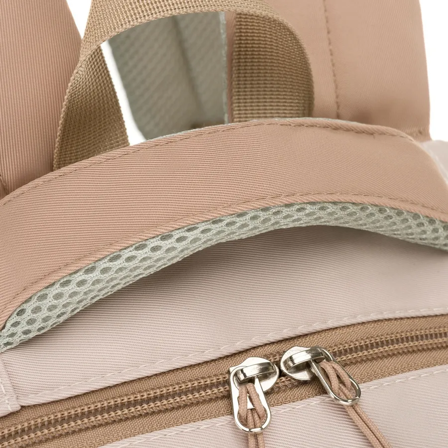 Beżowy Plecak szkolny z poliestru z przestronnymi komorami i boczną kieszenią na bidon