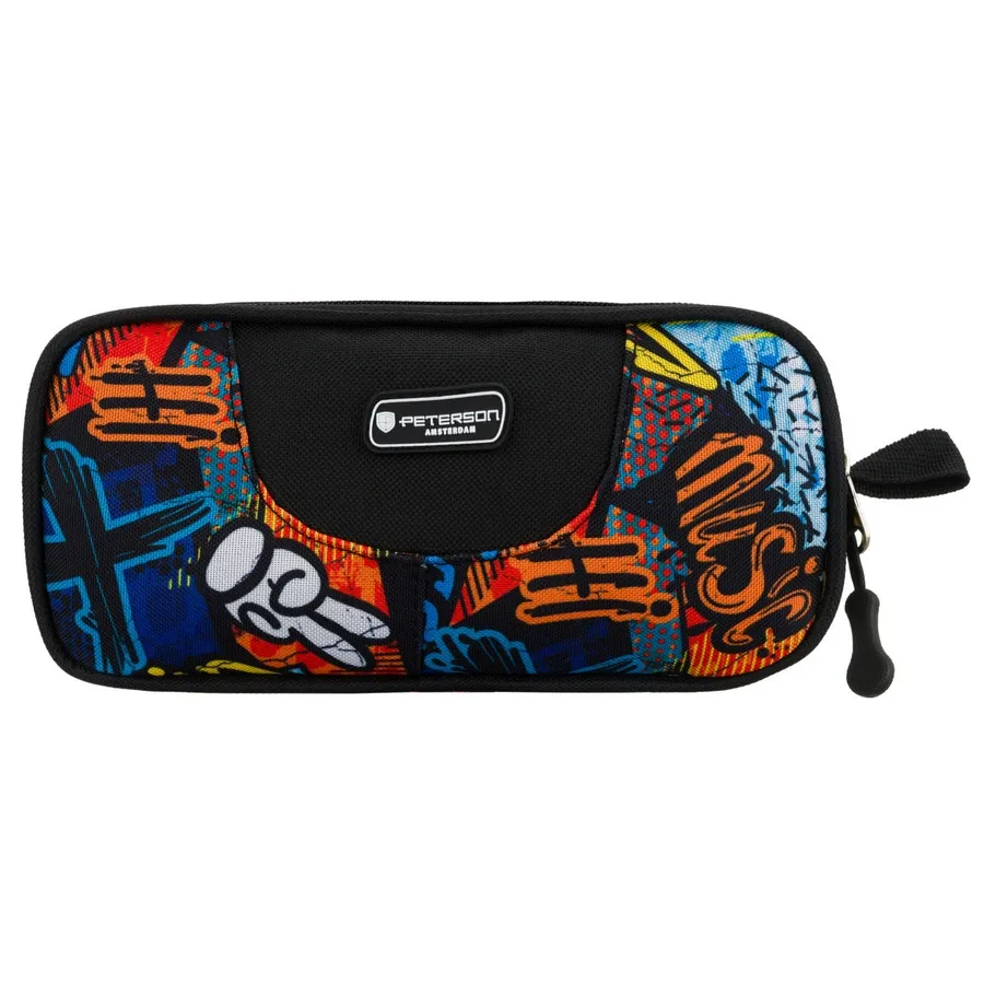 Piórnik imitujący graffiti, wielokolorowy, wykonany z poliestru