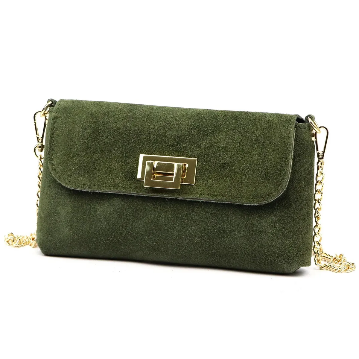 Zamszowa torebka Damska vera pelle w oliwkowym kolorze, elegancka i praktyczna