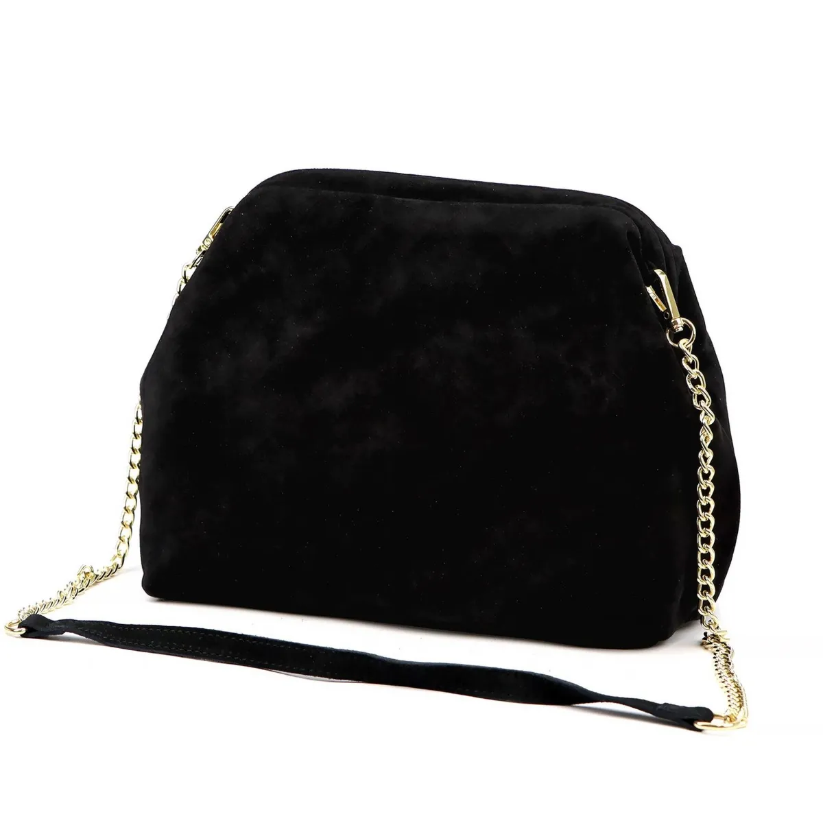 Zamszowa torebka damska vera pelle łącząca cechy listonoszki oraz kopertówki w uniwersalnym czarnym kolorze