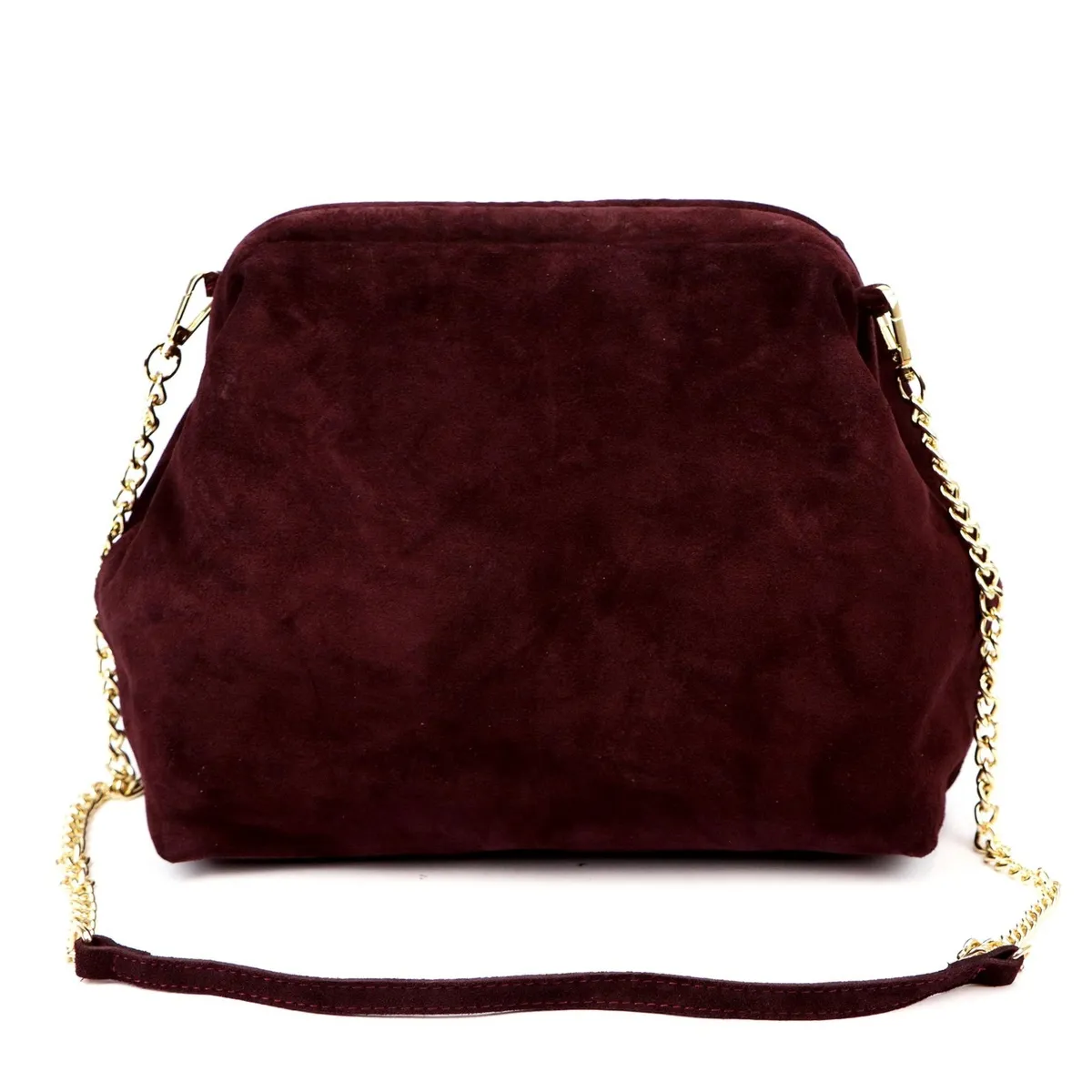 Bordowa torebka Luka zamszowa, łącząca cechy listonoszki oraz kopertówki w jednym modelu