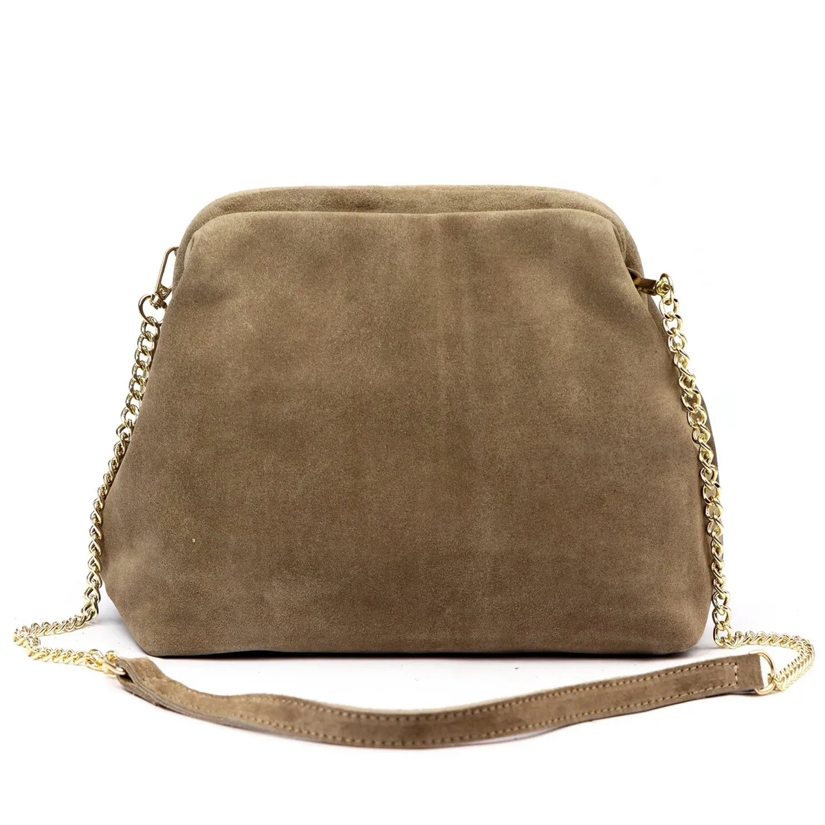 Mała damska torebka vera pelle wykonana z luksusowego zamszu, idealna jako listonoszka lub kopertówka na wieczorne wyjścia