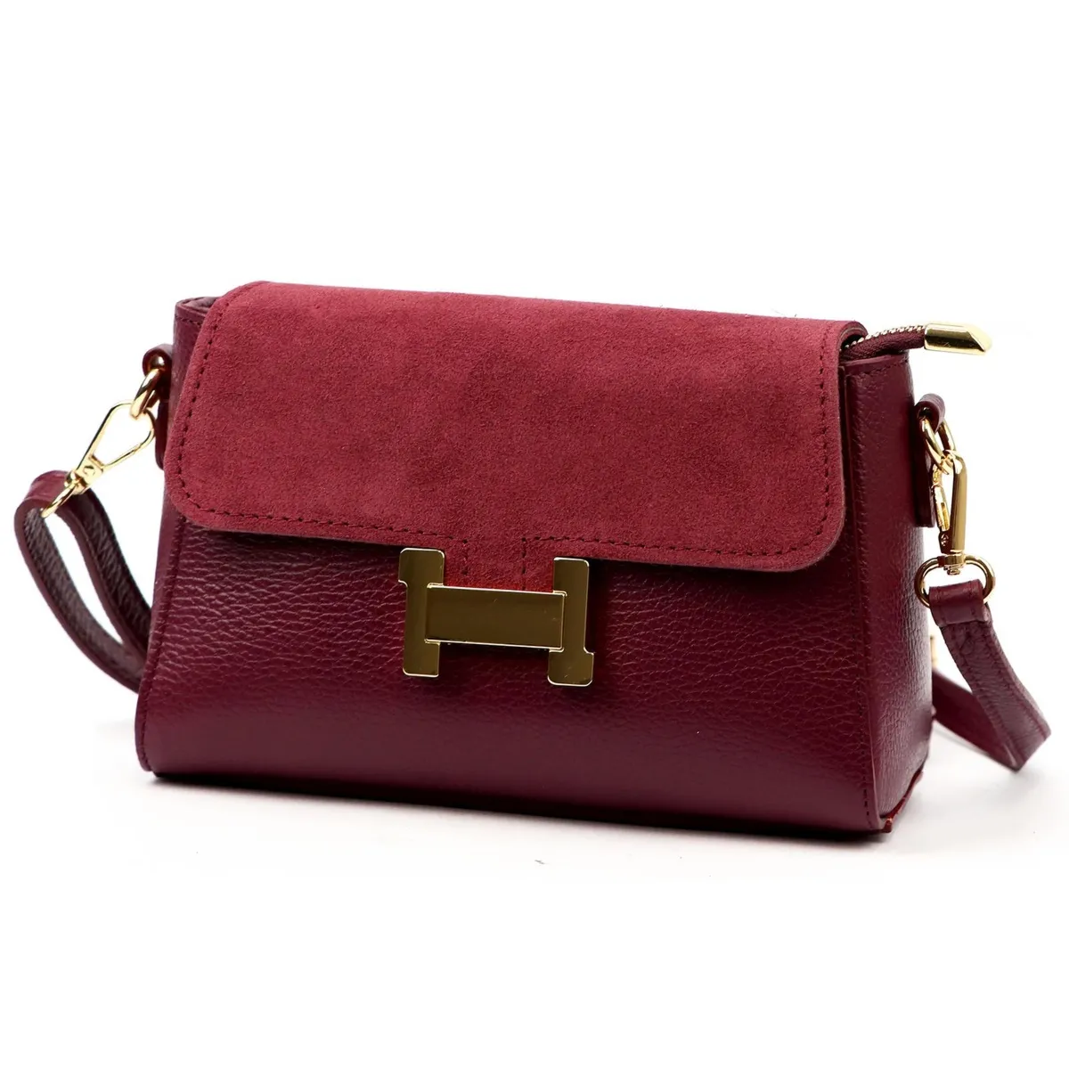 Bordowa listonoszka skórzana z klamrą od Luka, łącząca klasyczny styl z nowoczesnym designem