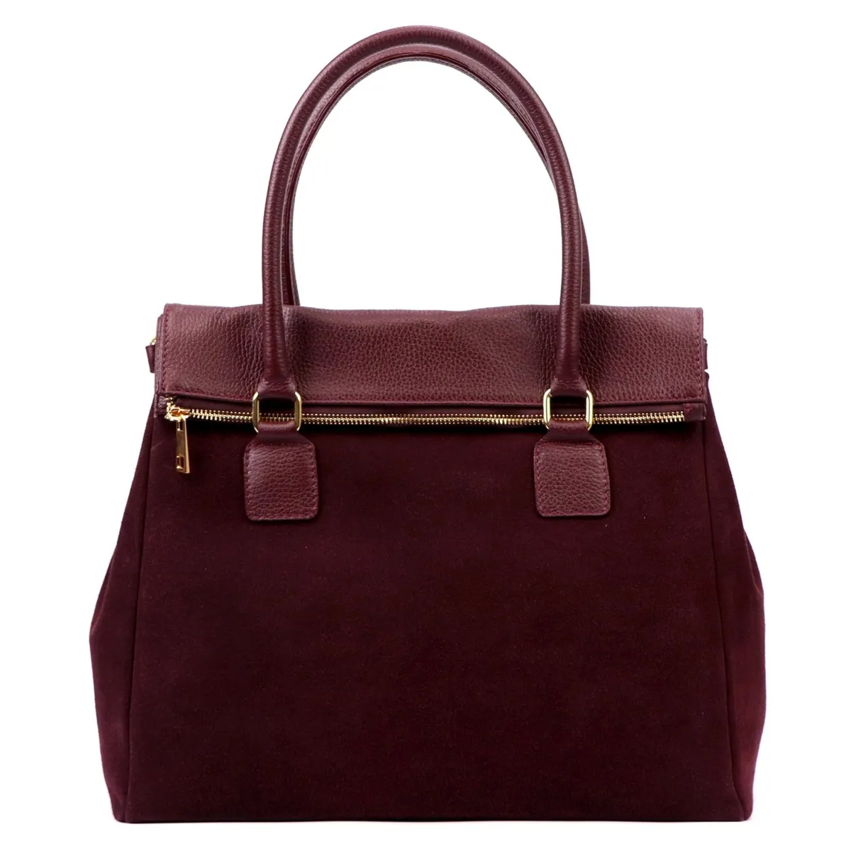 Bordowy kuferek damski wykonany ze skóry naturalnej oraz zamszu, Stylowy dodatek dla każdej kobiety