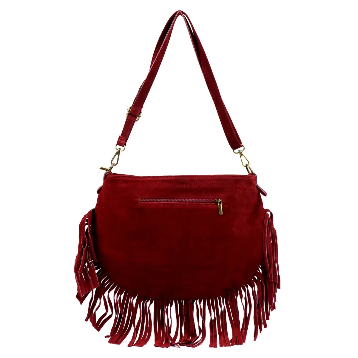 Zamszowa damska listonoszka z frędzlami torebka na ramię skórzana Luka