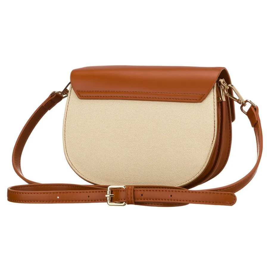 Mała torebka damska w kształcie podkówki w kolorach ecru i brązowym, zamykana klipsem magnetycznym - Peterson