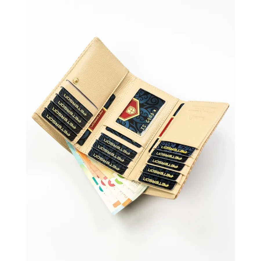 Beżowy portfel damski ze skóry naturalnej i ekologicznej z prążkowaną fakturą - Peterson