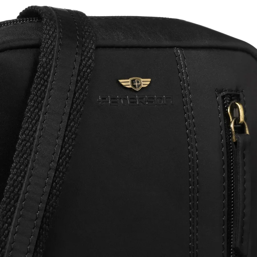 Czarna listonoszka męska ze skóry naturalnej zamykana suwakiem - Peterson