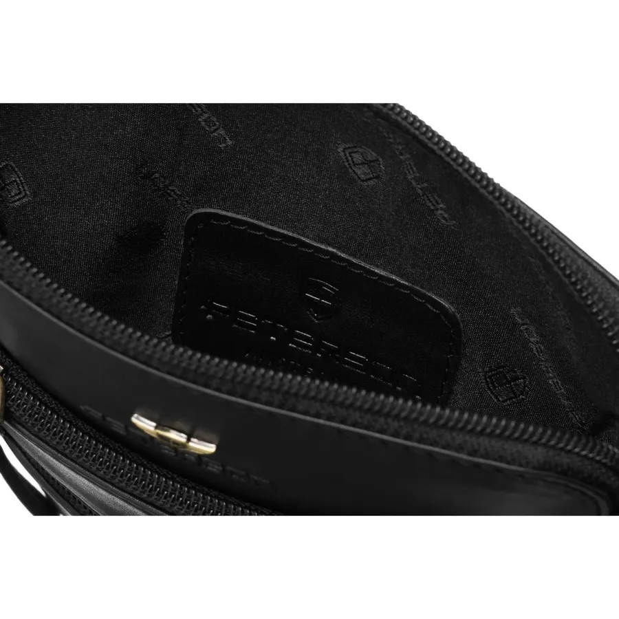 Elegancka listonoszka męska ze skóry naturalnej w czarnym kolorze zamykana suwakiem - Peterson