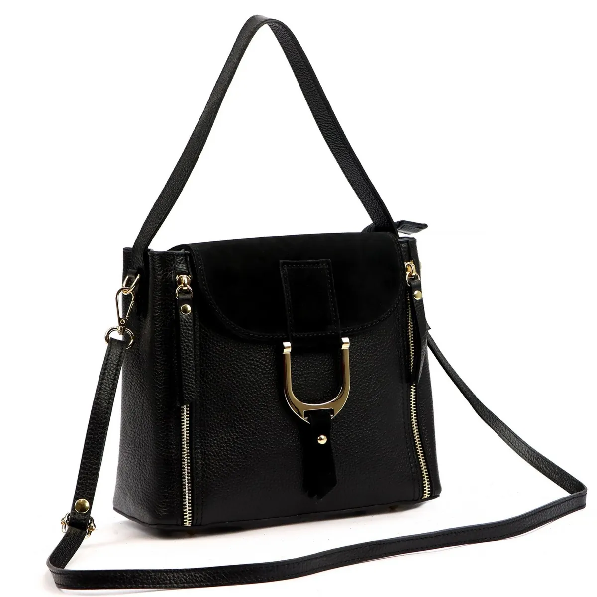 Luka Skórzana Damska listonoszka na ramię z organizerem i kieszeniami