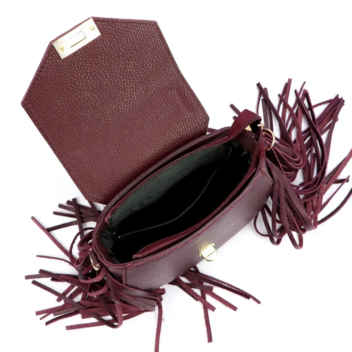 Boho damska skórzana listonoszka z frędzlami torebka na ramię Luka