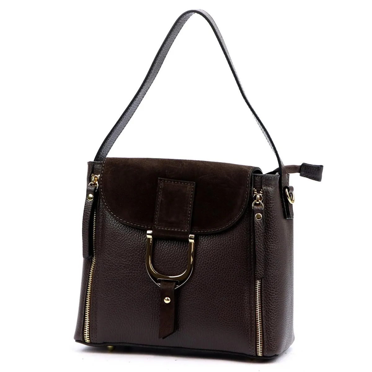 Luka Skórzana Damska listonoszka na ramię z organizerem i kieszeniami