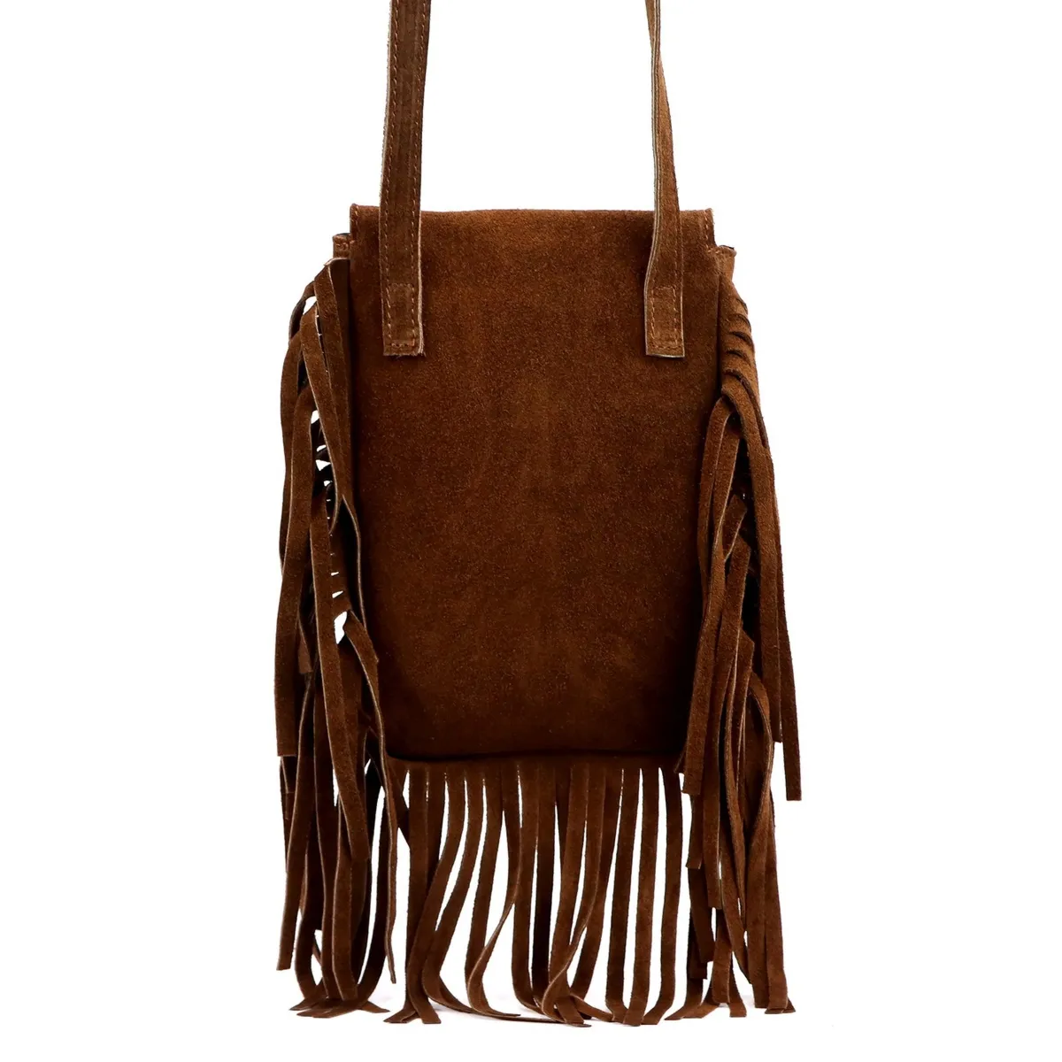 Stylowa i zgrabna Mała damska listonoszka skórzana z frędzlami Luka