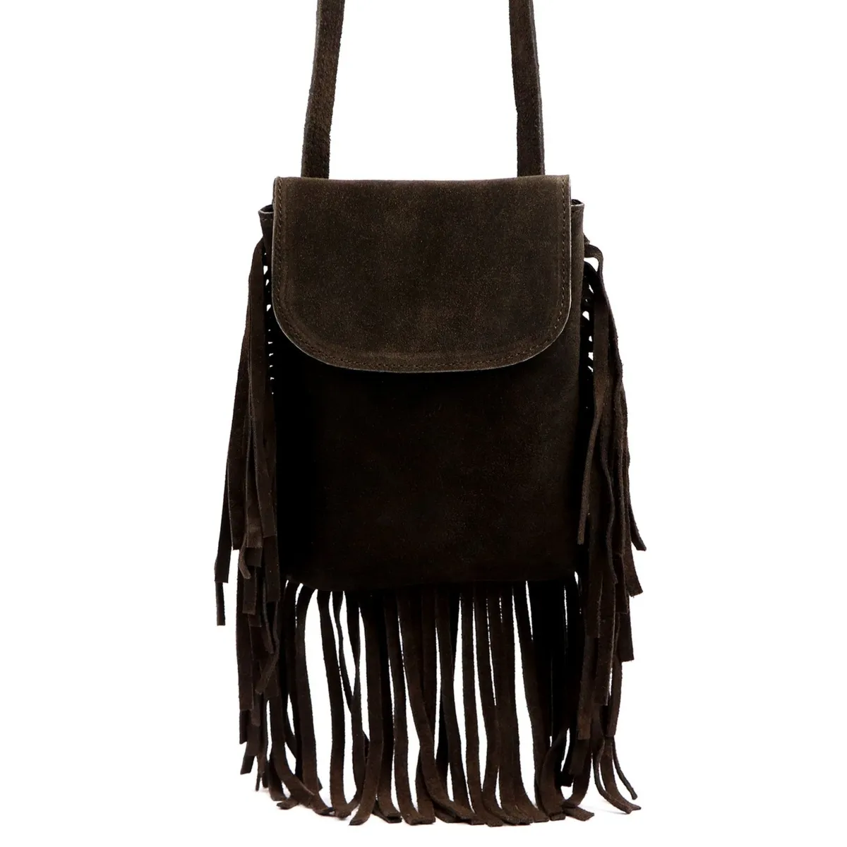 Stylowa i zgrabna Mała damska listonoszka skórzana z frędzlami Luka