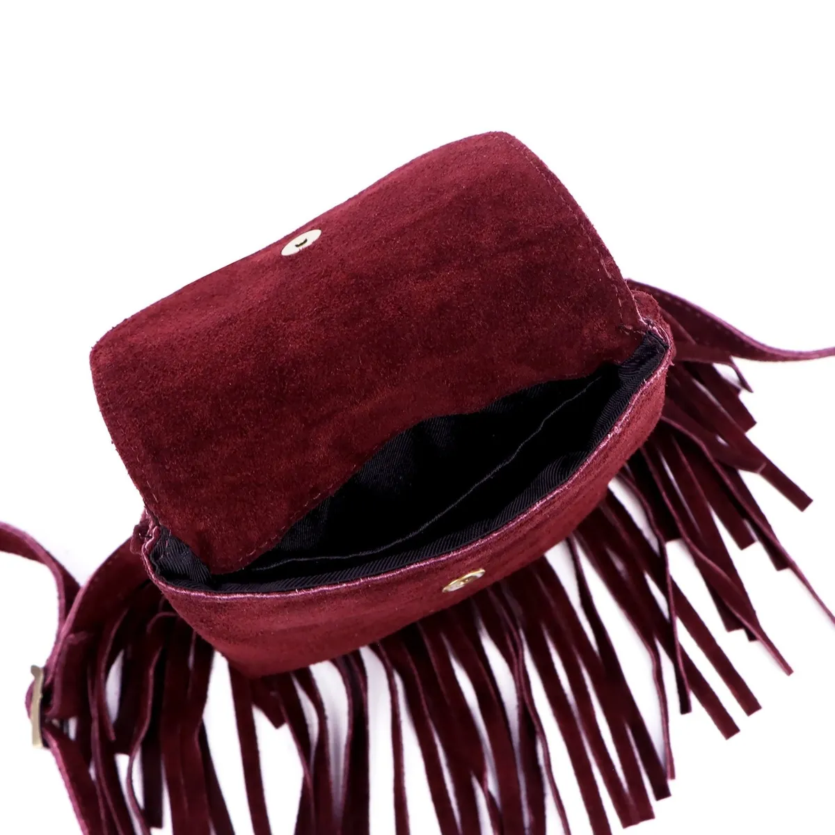 Stylowa i zgrabna Mała damska listonoszka skórzana z frędzlami Luka