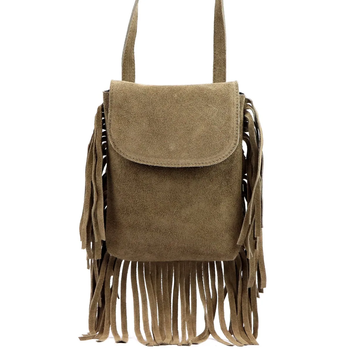 Stylowa i zgrabna Mała damska listonoszka skórzana z frędzlami Luka