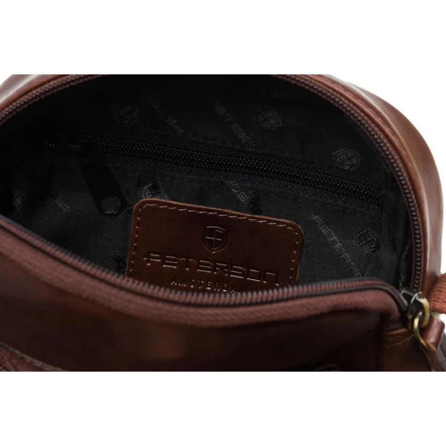 Brązowa torba męska ze skóry naturalnej z saszetką w zestawie - Peterson