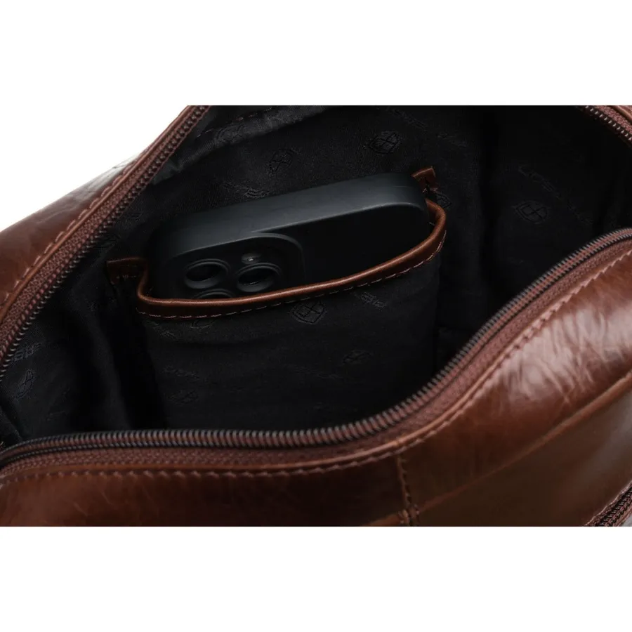 Skórzana listonoszka męska w brązowym kolorze z saszetką w zestawie - Peterson