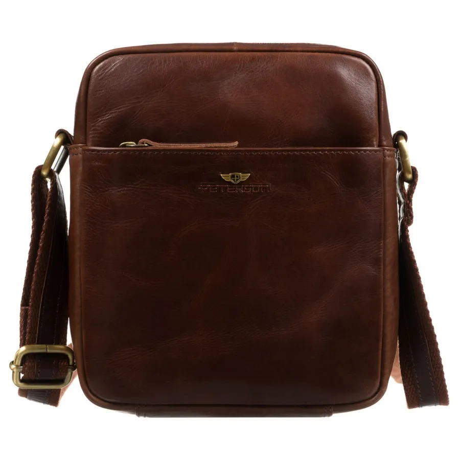 Brązowa torba-listonoszka ze skóry naturalnej z etui na klucze w zestawie - Peterson