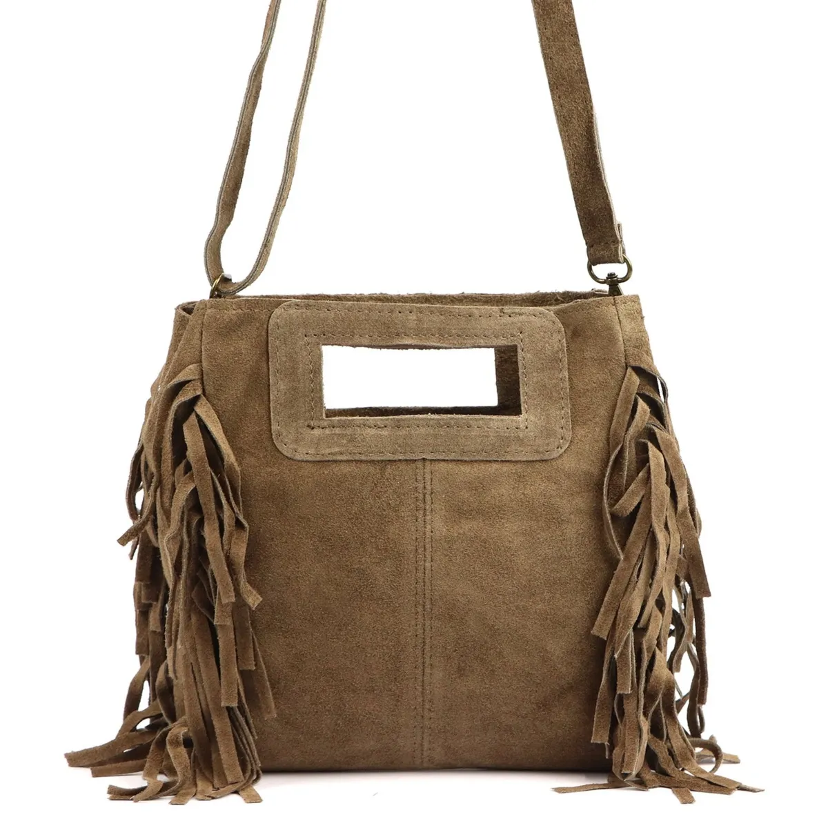 Luka damska listonoszka skórzana zamsz torebka na ramię boho frędzle