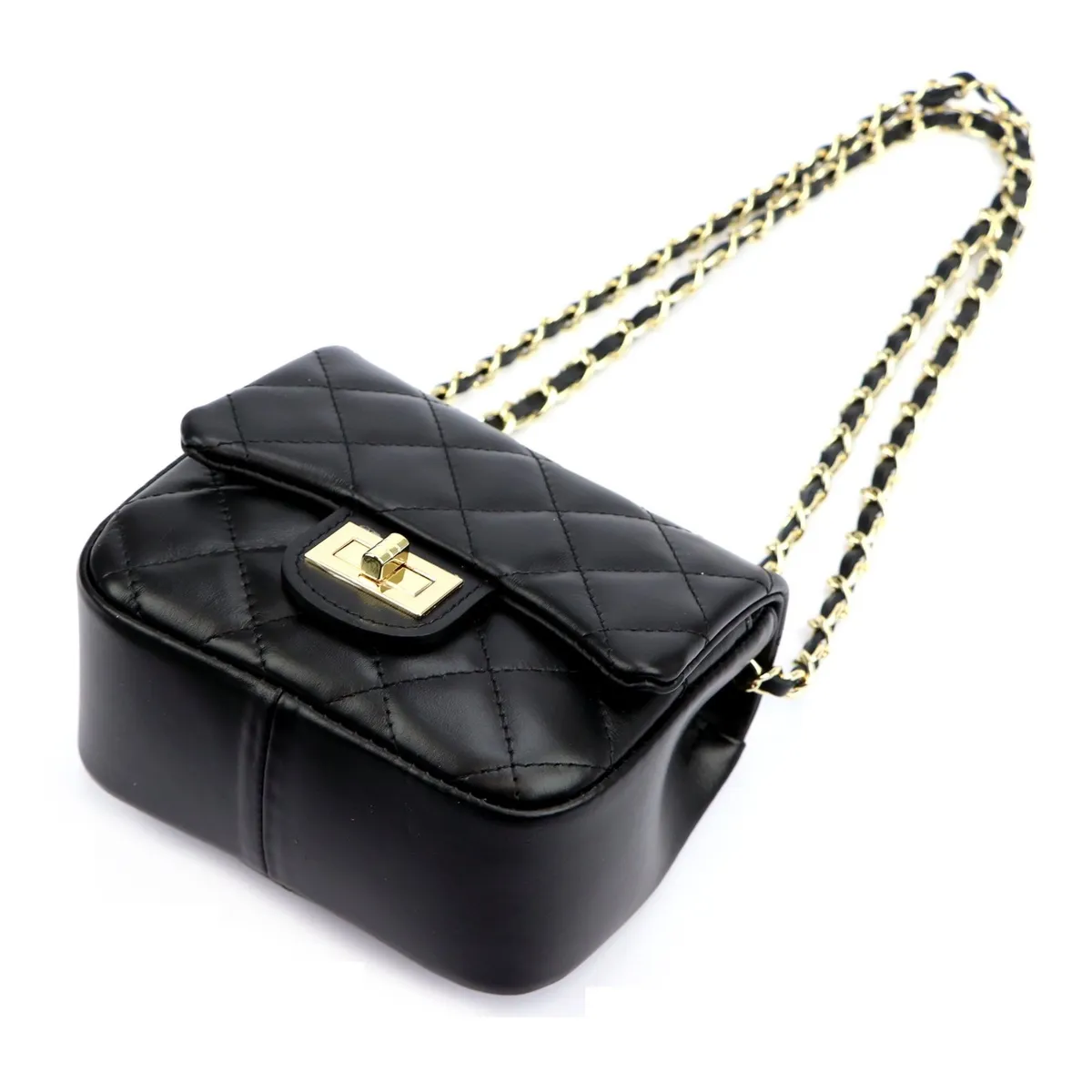 Luka pikowana listonoszka torebka na ramię skórzana pasek z łańcuszkiem