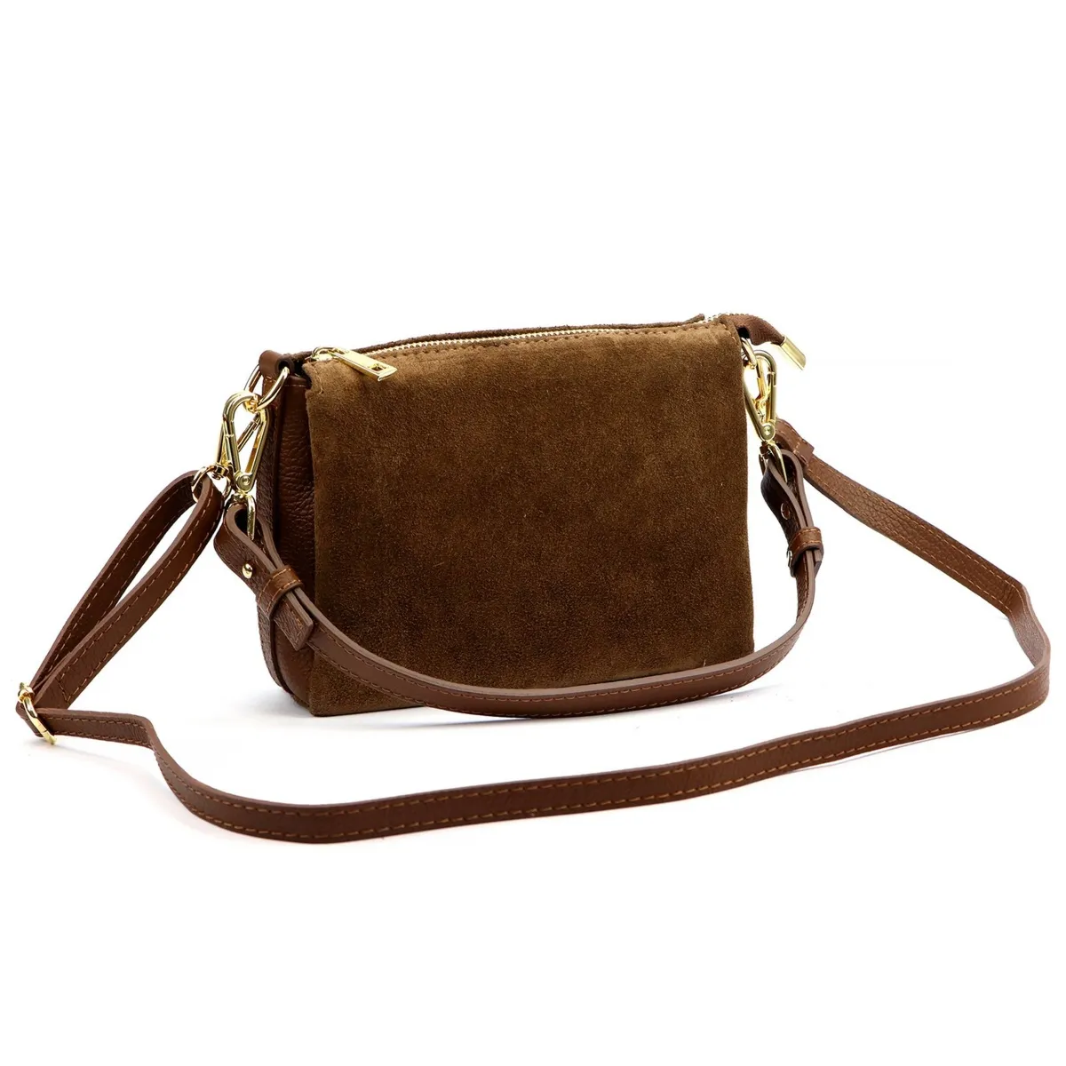 Luka damska listonoszka skórzana zamsz trzykomorowa torebka na ramię