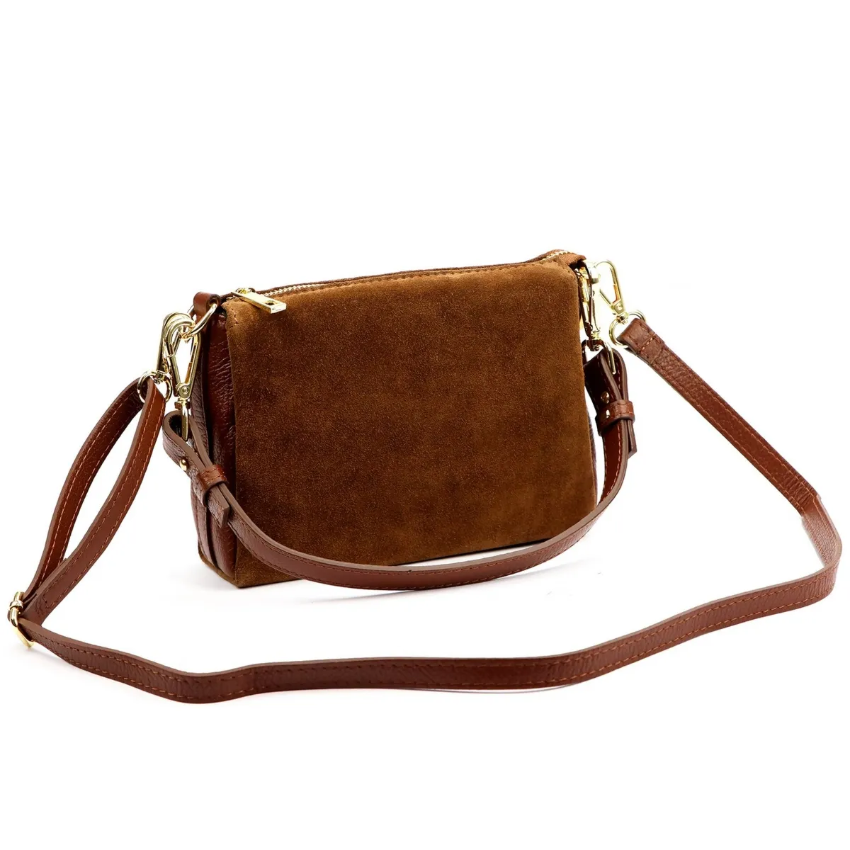 Luka damska listonoszka skórzana zamsz trzykomorowa torebka na ramię