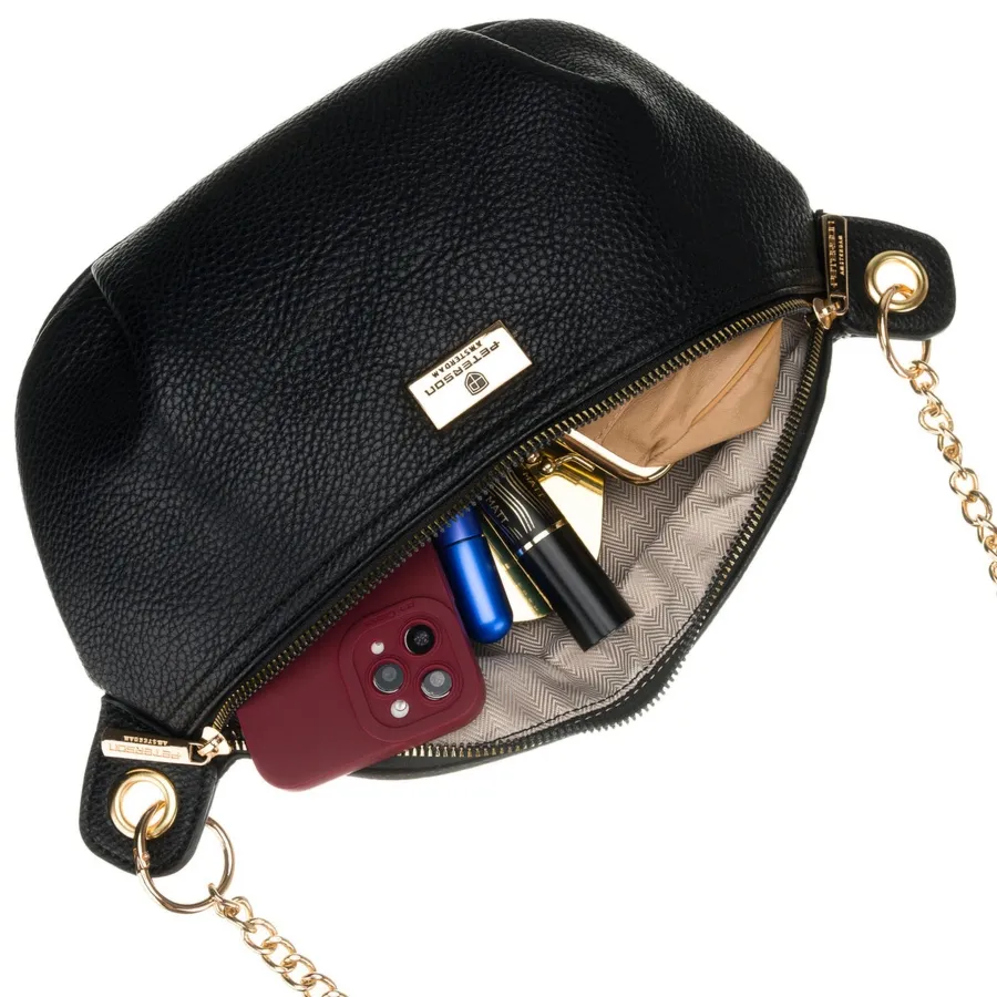 Saszetka damska ze skóry ekologicznej w czarnym kolorze, jednokomorowa - Peterson