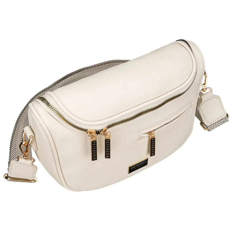 Saszetka damska ze skóry ekologicznej w jasnobeżowym kolorze, zamykana suwakiem - Peterson