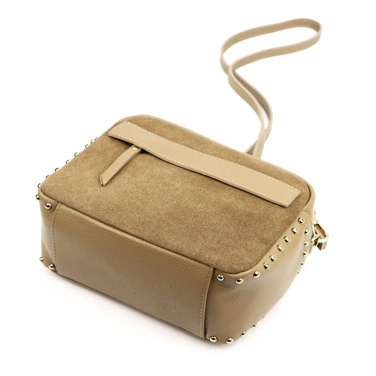 Luka Listonoszka damska skórzana torebka z paskiem i złotymi dżetami