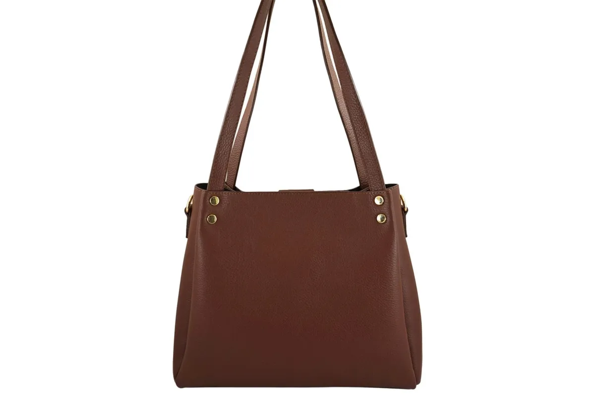 Klasyczna torebka skórzana z zamszem - Brązowa