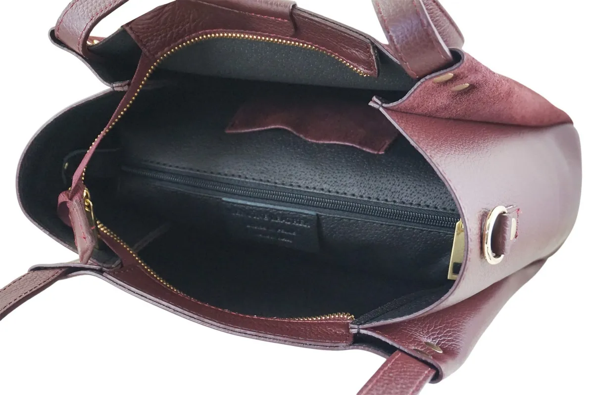 Klasyczna torebka skórzana z zamszem - Bordowa