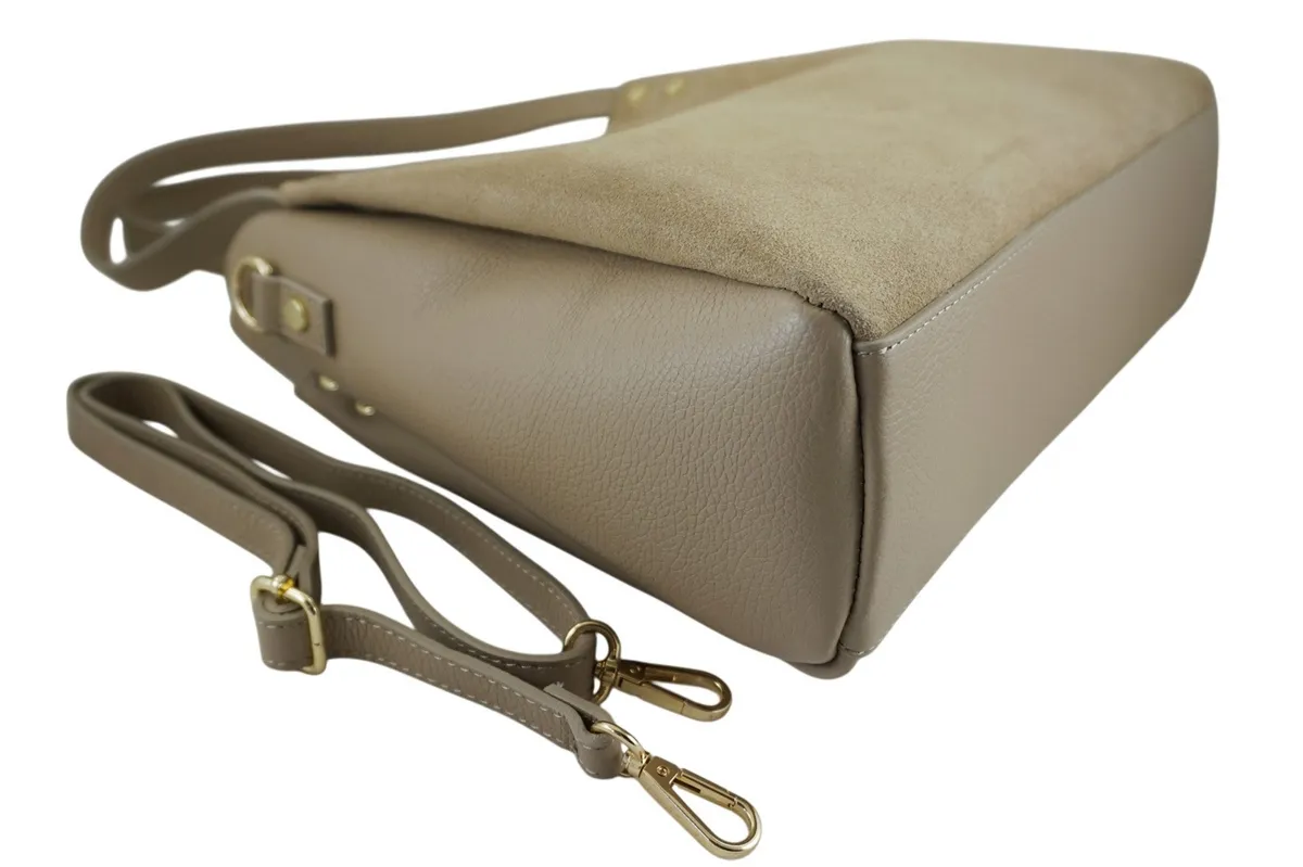 Klasyczna torebka skórzana z zamszem - Beżowa