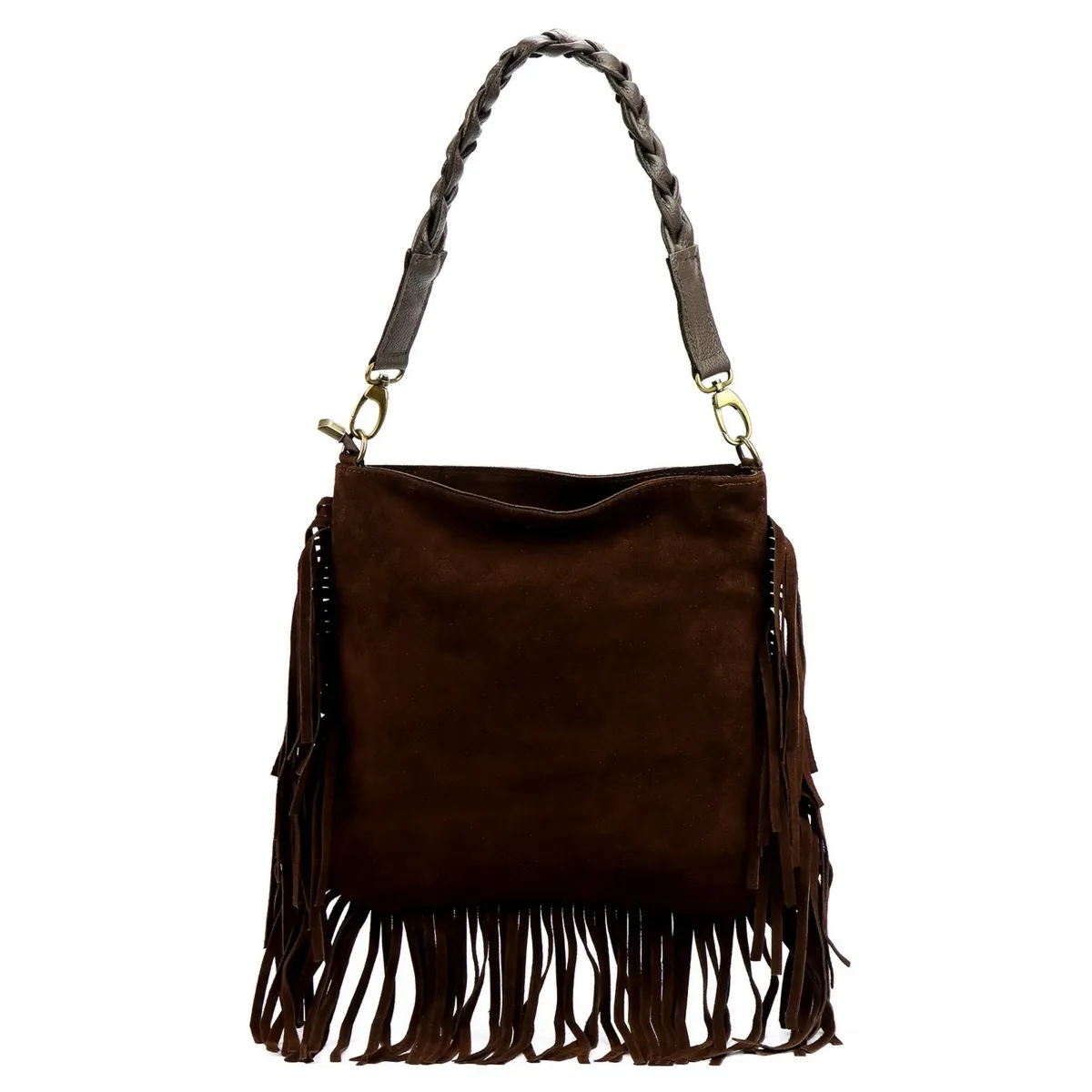 Luka damska listonoszka skórzana zamsz boho torebka na ramię z frędzlami