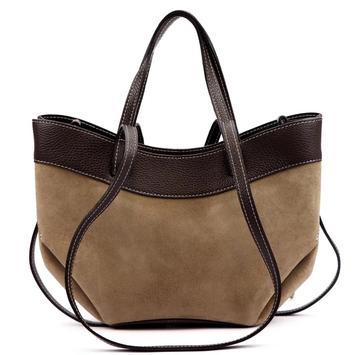 Vera Pelle damska torebka na ramię stylowa shopperbag zamsz z kosmetyczką