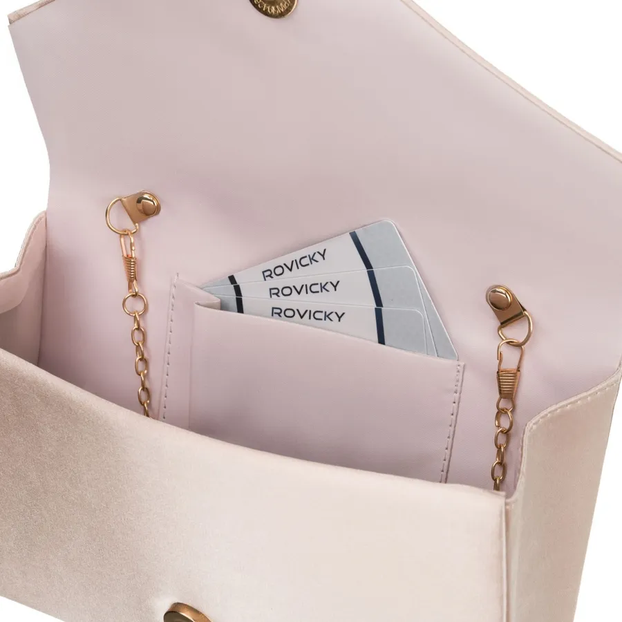 Mała kopertówka damska wykonana z tkaniny syntetycznej w beżowym kolorze - Rovicky