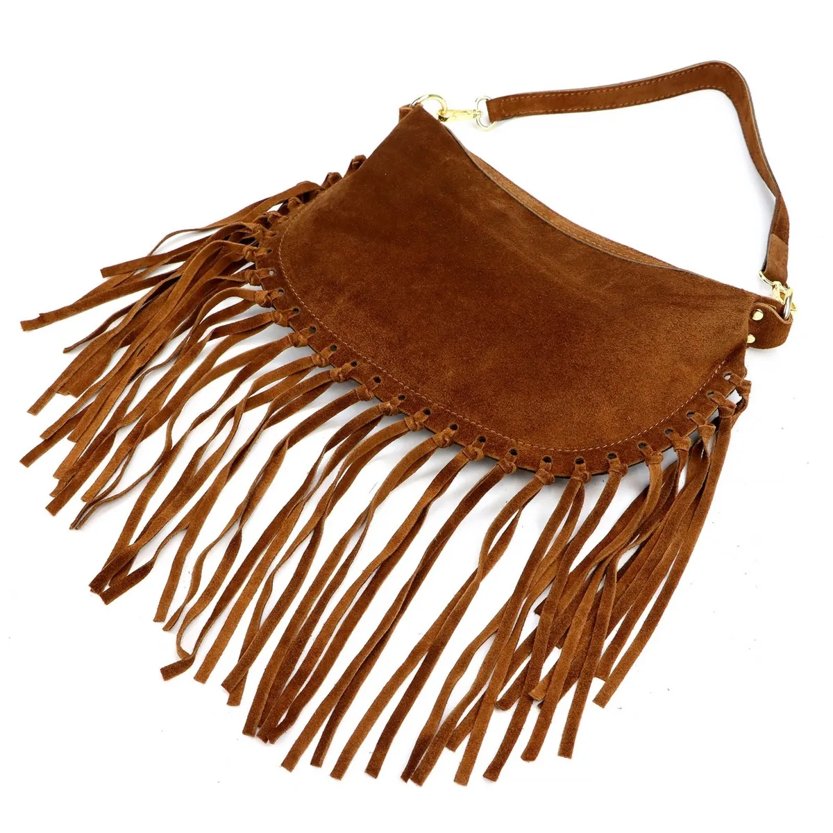 Luka Zamszowa damska listonoszka skórzana z frędzlami torebka na ramię