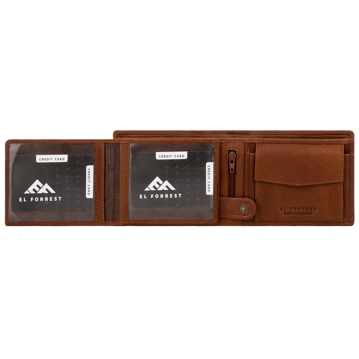 Poziomy składany Skórzany męski portfel przegrody kieszeń EL FORREST RFID