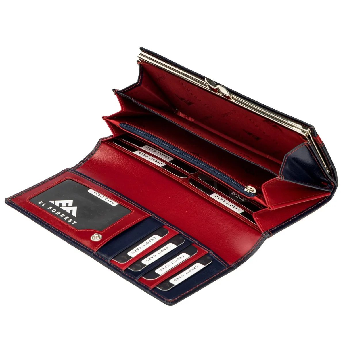 Podłużna Duża damska portmonetka skórzana na zatrzask EL FORREST RFID