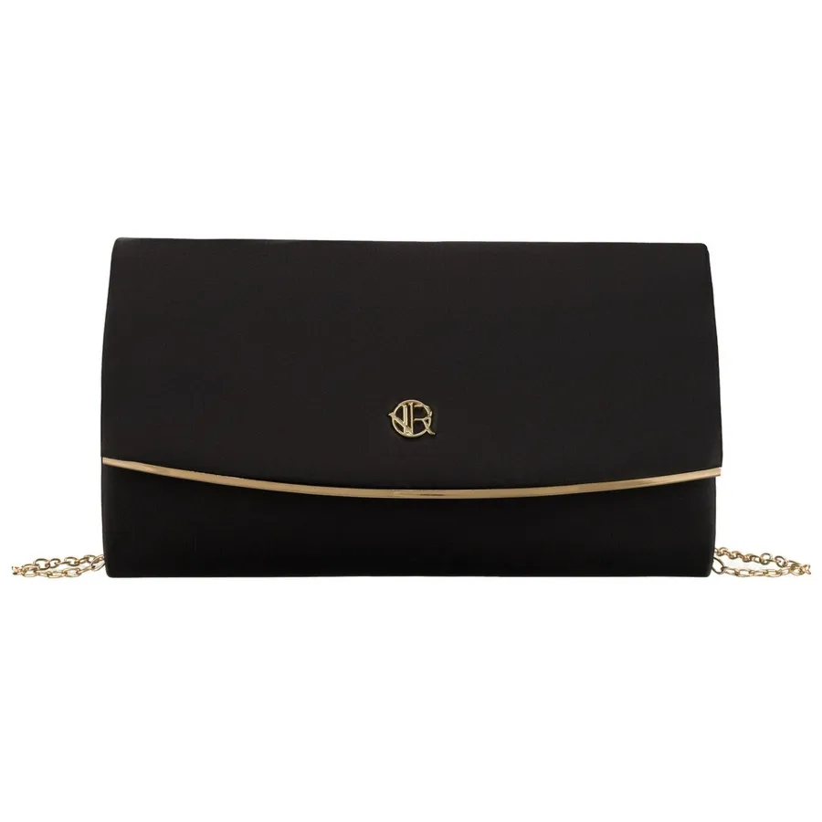 Czarna, wizytowa torebka damska wykonana z tkaniny syntetycznej z wewnętrzną kieszonką - Rovicky